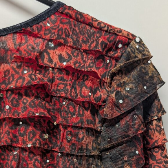 Notations Leopard Print Sequin Ruffled Blouse - Picture 10 of 13